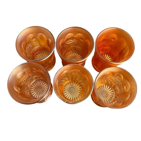 Vintage Northwood Marigold Carnival Glass Oriental Poppy Tumblers Set Of Six 6 - Picture 8 of 12